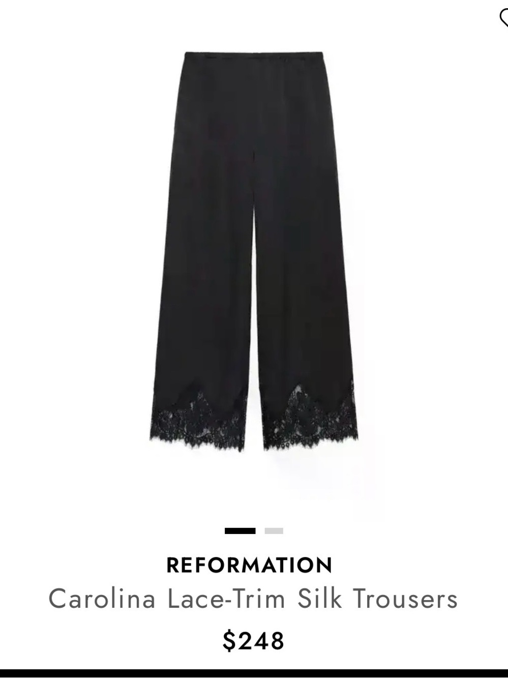 Reformation Black Wide-Leg Silk Pants with Lace Hem